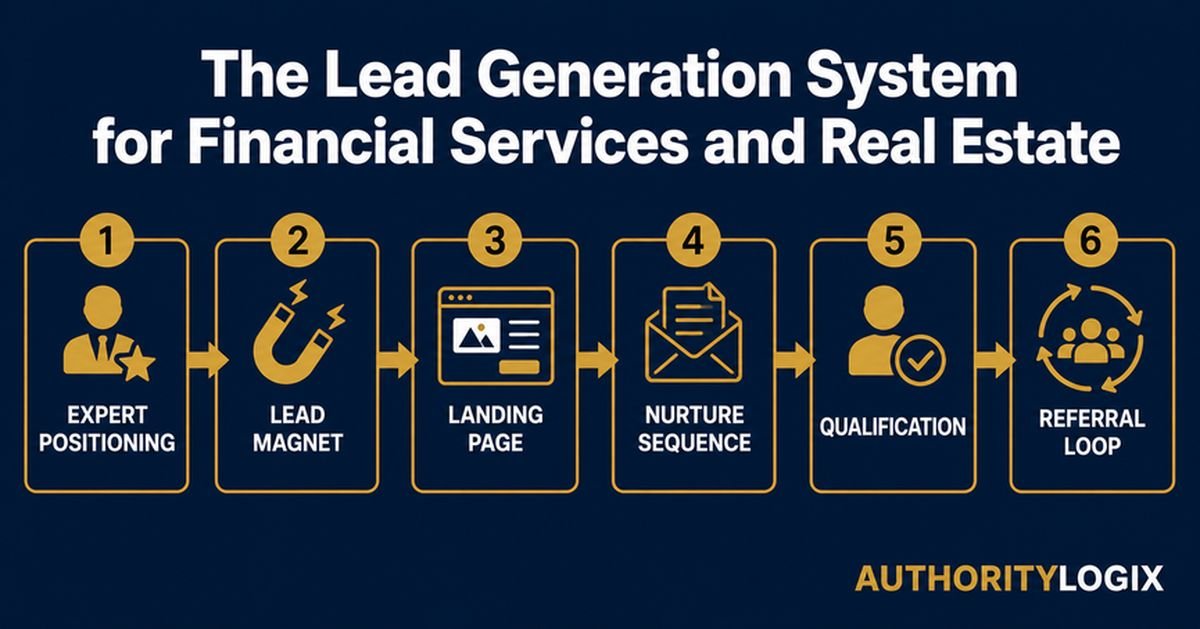 lead generation for financial services — 6-step inbound system diagram