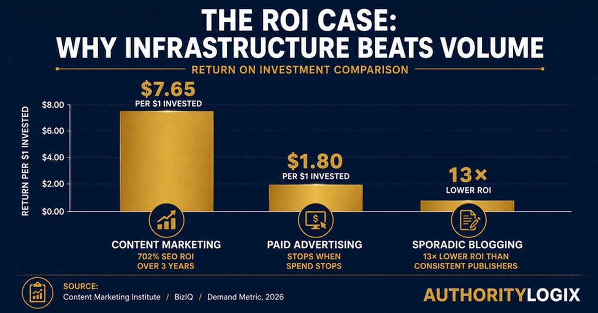 publishing infrastructure financial services — content vs paid ROI comparison