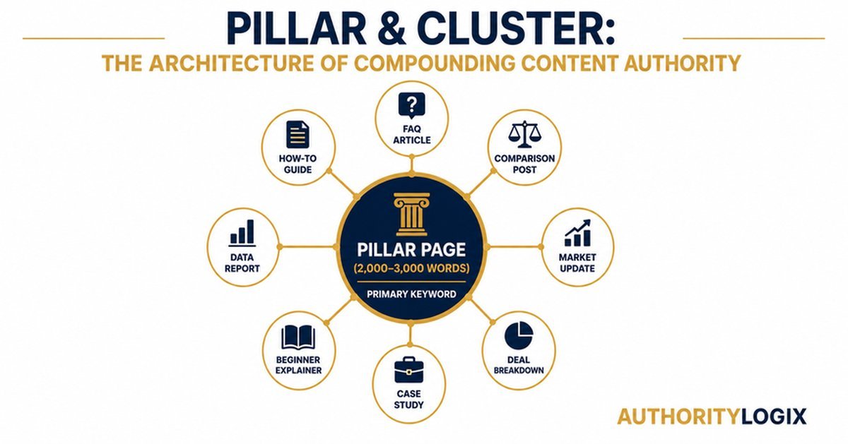 content strategy mortgage companies — pillar and cluster content architecture diagram