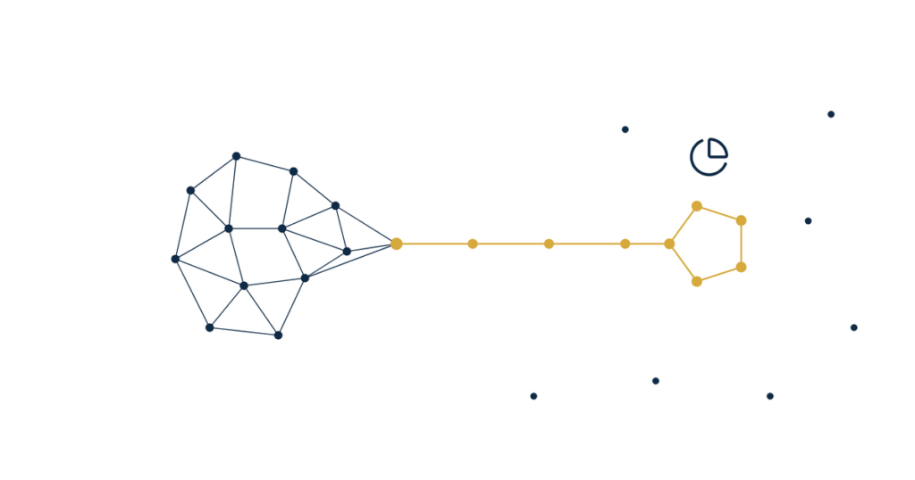 Real estate deal analysis content investors trust shown as a gold path leading from a navy deal cluster to a gold investor ring